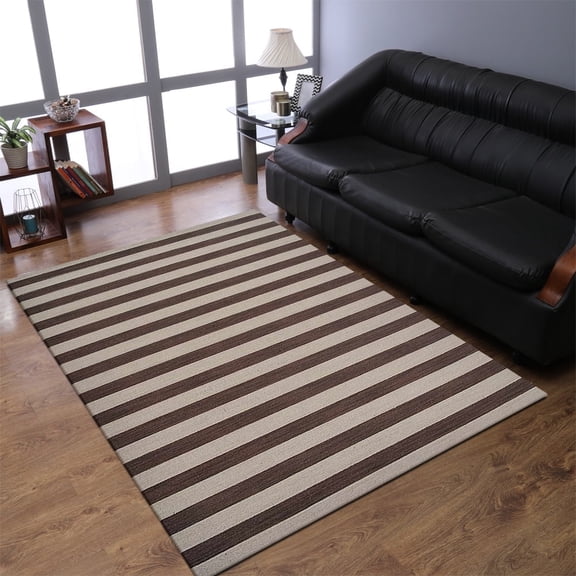 Rugsotic Carpets Handmade Rugs Hand Woven Kilim Rectangle 8'x10' Cream Brown Wool for Indoor Use