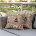 thumbnail image 4 of Spring Flowers Pillow Covers 2 Pack Watercolor Country White Yellow Pink Floral Bee Brown Wood Grain Pillowcase Waterproof Outdoor Throw Pillow Cover for Patio Garden Square Cushion 26”x26”, 4 of 9