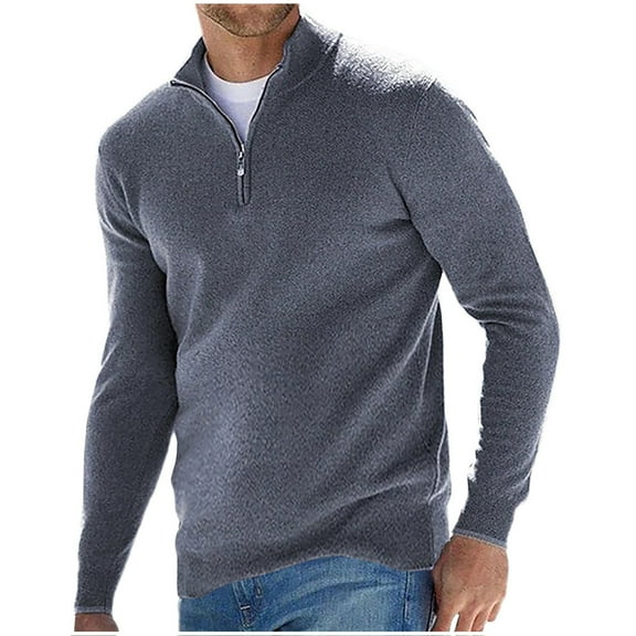 Hrsba Mens Zip Up Sweater Stand Collar Long Sleeve Solid Color Knit Pullover Warm Casual Sweater for Men Knit Sweater Men for Fall Winter