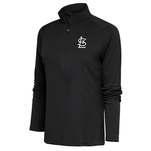 Women's Antigua  Gray St. Louis Cardinals Brushed Metallic Tribute Half-Zip Pullover Top