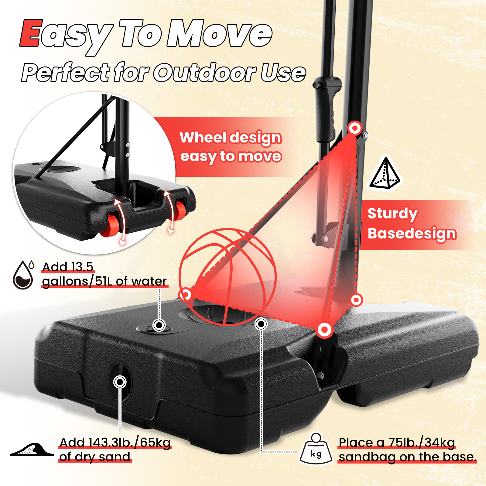 Basketball Hoop Outdoor 44 Inch Shatterproof Backboard 4.8-10ft Height Adjustable Portable Basketball Hoop Goal System for Kids Youth Adults Play in Backyard/Courts/Indoor