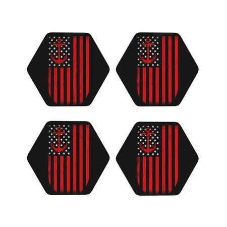 

Drink Coasters Set of 4 Nautical American Flag Leather Coasters for Coffee Table Protector Heat Resistant Cute Coasters for Home Decor Housewarming Gifts Bar Kitchen 4 Inch Hexagon