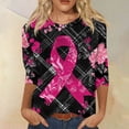 thumbnail image 2 of NAMTYQX Breast Cancer Awareness T-Shirts Round Neck Stretch Fashion 3/4 Sleeve Hot Pink Size L, 2 of 5