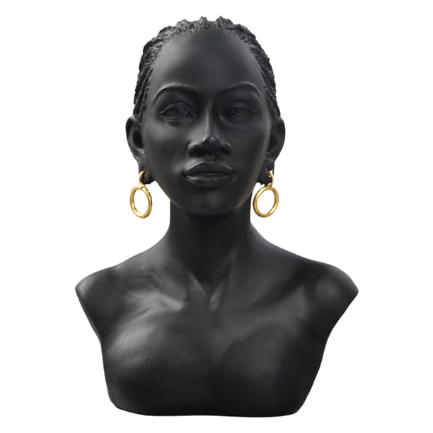 Exquisita escultura de busto de mujer africana, resina, cabeza de dama, Cabello Negro Sunnimix Escultura de resina