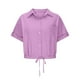 thumbnail image 4 of Vestidos Casuales Para Mujer, Blusas De Mujer De Moda Blusa corta de lino con solapa y botones sueltos para mujer, ropa de trabajo de verano, 4 of 6