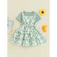 thumbnail image 3 of Bagilaanoe 2Pcs Toddler Baby Girls Overalls Dress Set Ribbed Short Sleeve Tops + Daisy Suspender Skirt 18M 24M 3T 4T 5T 6T Kids Casual Clothes, 3 of 9