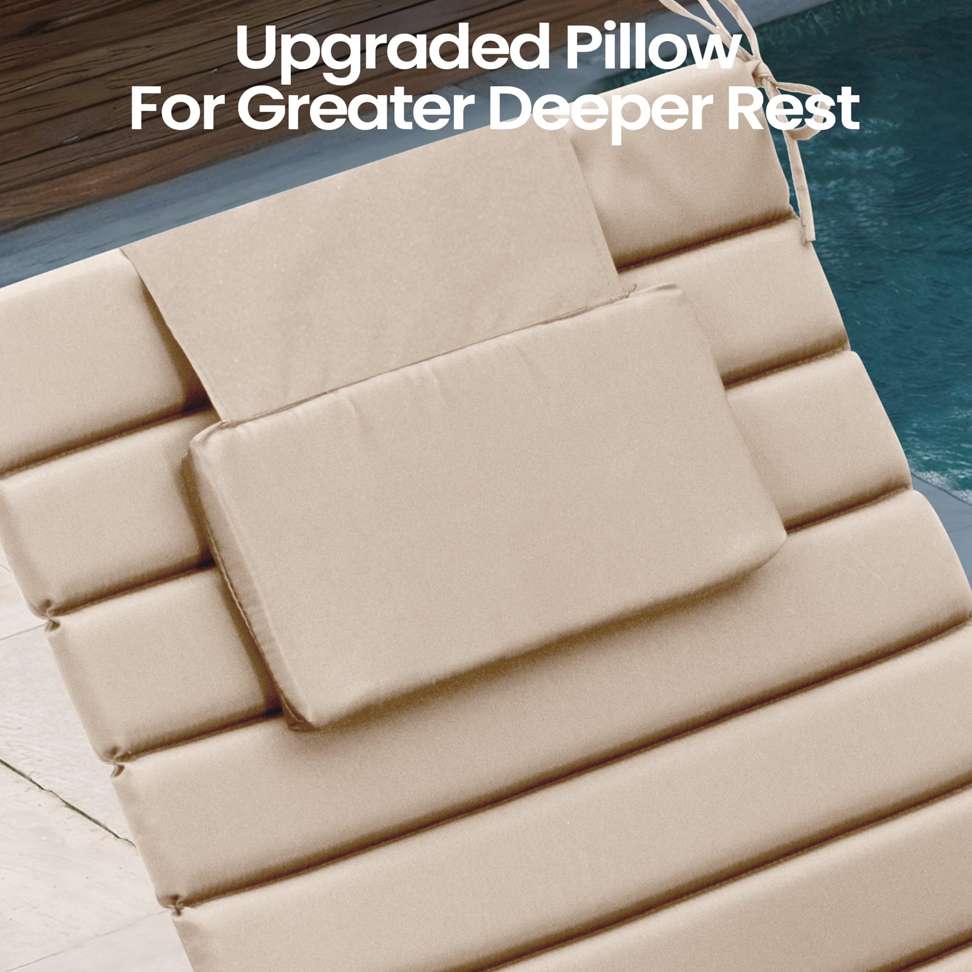 Pellebant Outdoor Set of 2 Chaise Lounge Cushions with Headrest for Patio Furniture,80"L x 26"W x 1"T Beige