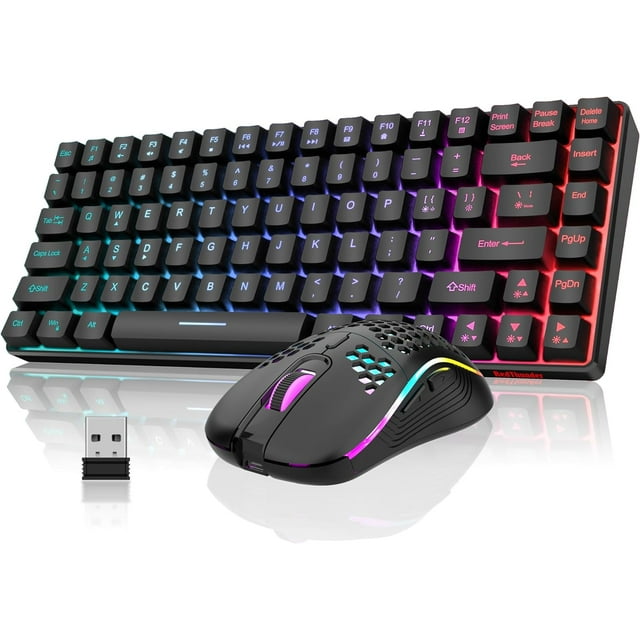 Biwat K84 Wireless Keyboard and Mouse Combo, RGB Backlit Rechargeable Battery, 75% Layout 84 Keys TKL Ultra Compact Gaming Keyboard & Lightweight 3200 DPI Honeycomb Optical Mouse (Black)