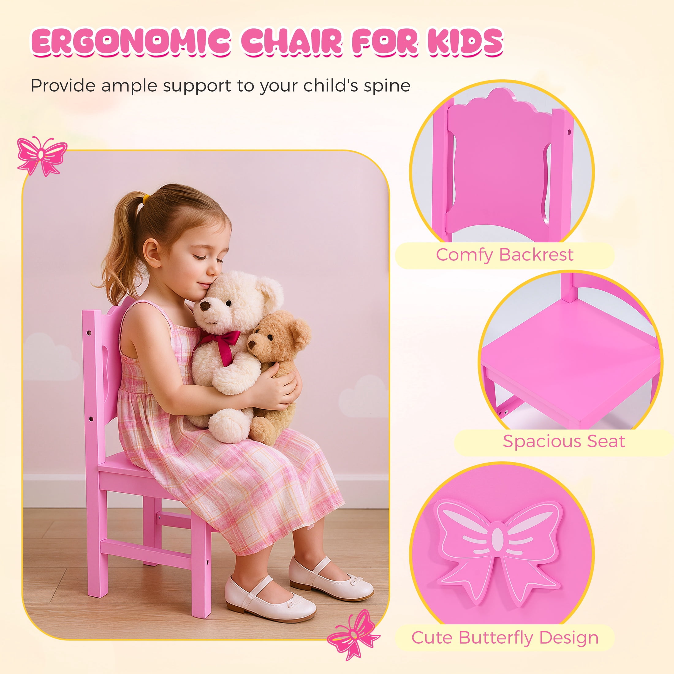iYofe Girls Vanity Set with Mirror and Stool, Kids Vanity Table and Chair Set, Convertible Writing Desk for Girls Ages 3-9, Pink