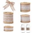 thumbnail image 1 of 4 Rolls 2 Meter Jute Trim Burlap Ribbon,Rustic Burlap and Lace Ribbon,Hessian Lace Ribbon Roll for Decorations,White, 1 of 4