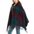 thumbnail image 5 of Xfvqtps Womens Hooded Cape with One Buttons Tassels Plaid Pattern Large Size Knitted Sweater Fashion Casual Warm Fall and Winter Shawl Wine, 5 of 6