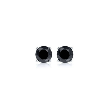 0.12 ctw Round Black Diamond Stud Earrings in Solid 14K White Gold