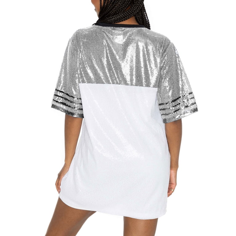 los angeles jersey dress Women's Gameday Couture White/Gray Chargers Bling It Full Sequin Ice Blue