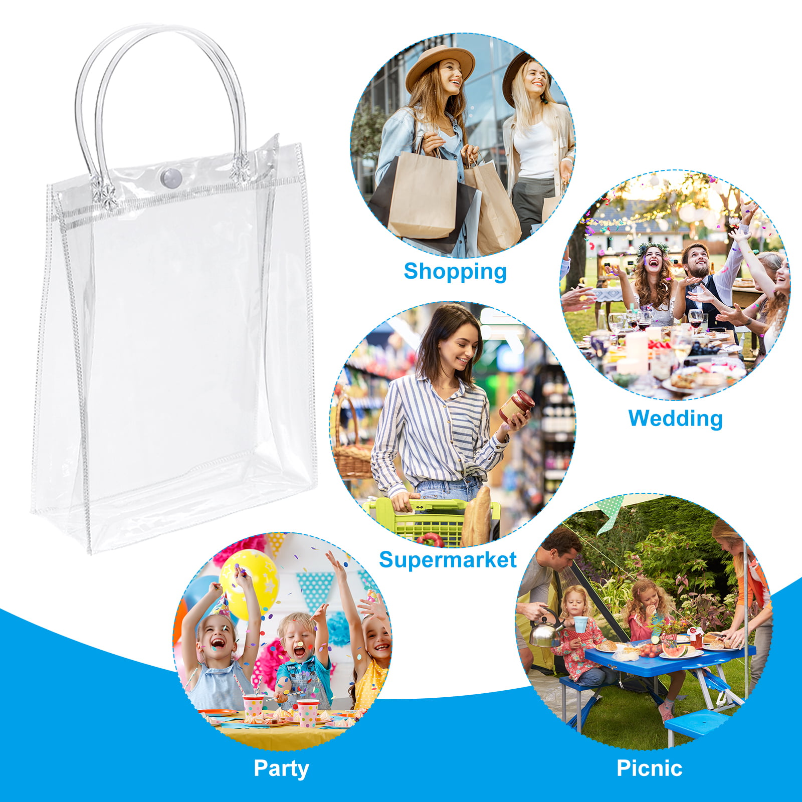 Nufiwra 20 PCS Clear Plastic Gift Bags with Handle,Reusable Transparent PVC  Plastic Gift Wrap Tote Bag (7.87 x 7.87 x 3.15, 20Pcs)