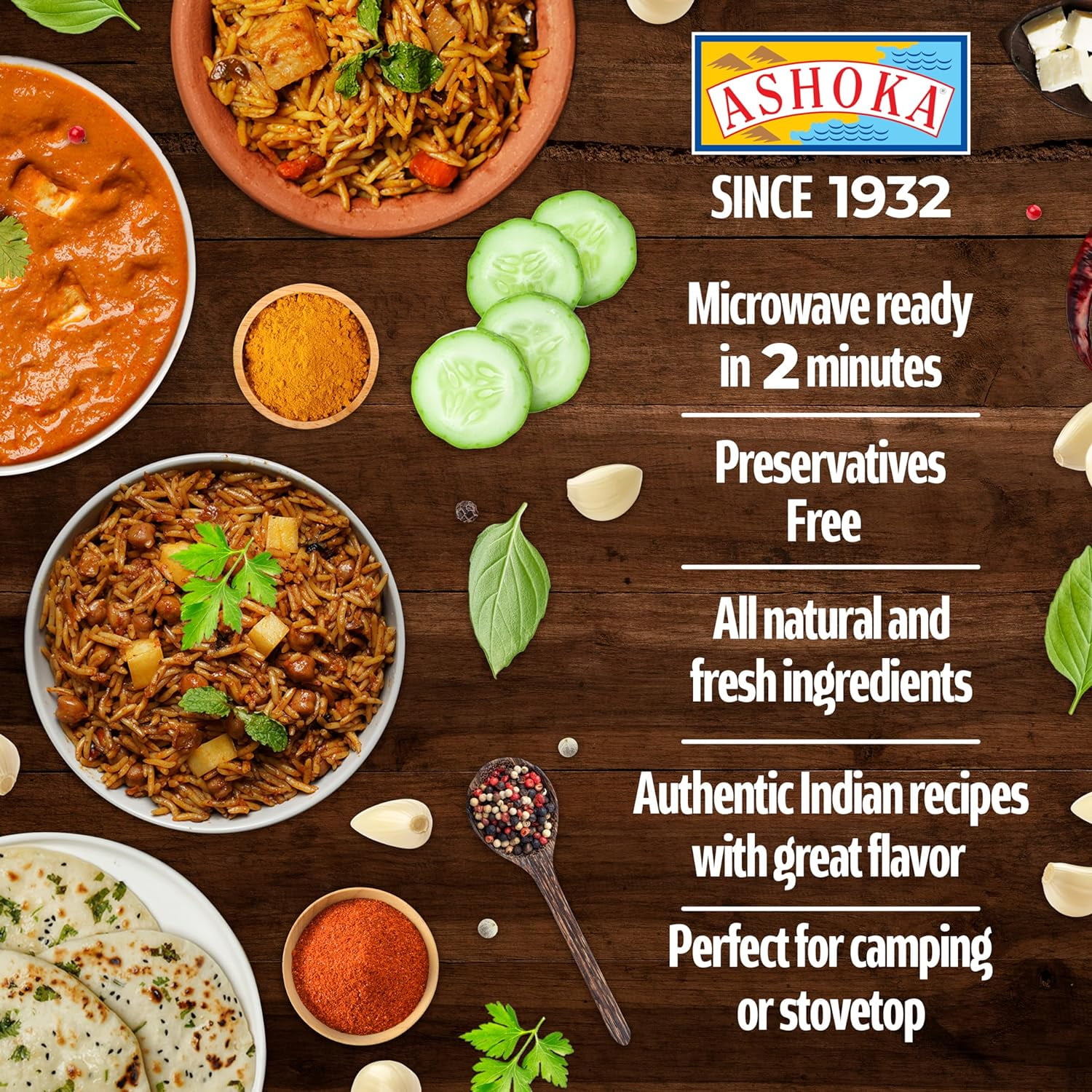 Ashoka Traditional Indian Meals 1932, Vegan Mixed Vegetable Curry, All-Natural Ready to Eat Microwavable Entrees, Shahi Navratan Korma, Kosher Certified, Gluten-Free with No Preservatives, Pack of 6