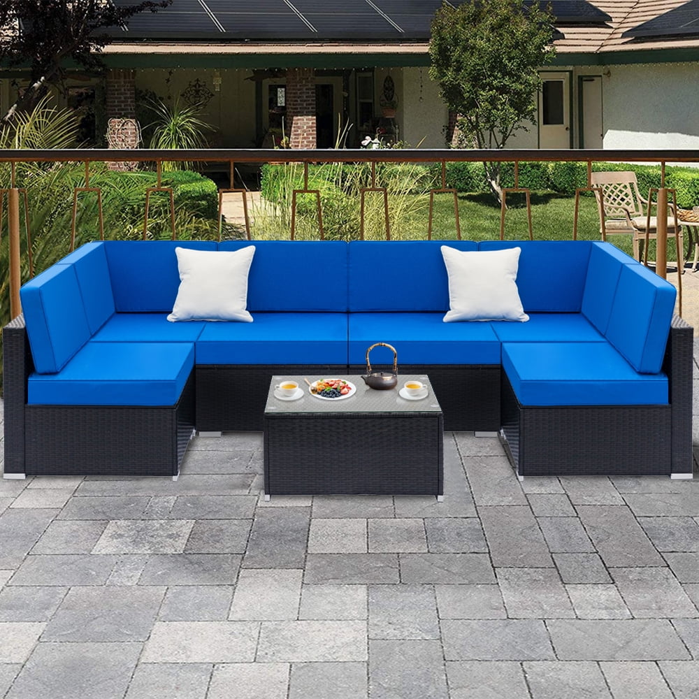 Outdoor Patio Furniture Set, YOFE 7 Piece Wicker Sectional Sofa Set