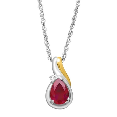 Duet 1 ct Natural Ruby Pendant Necklace with Diamond in Sterling Silver and 14kt Yellow Gold