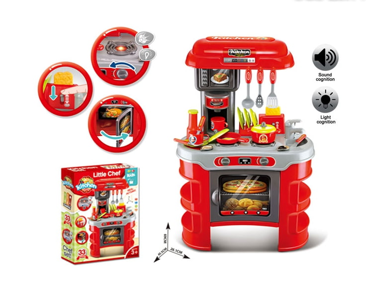Portable Red Electronic Lights Kids Kitchen Cooking Girl Toy Cooker Play Set 