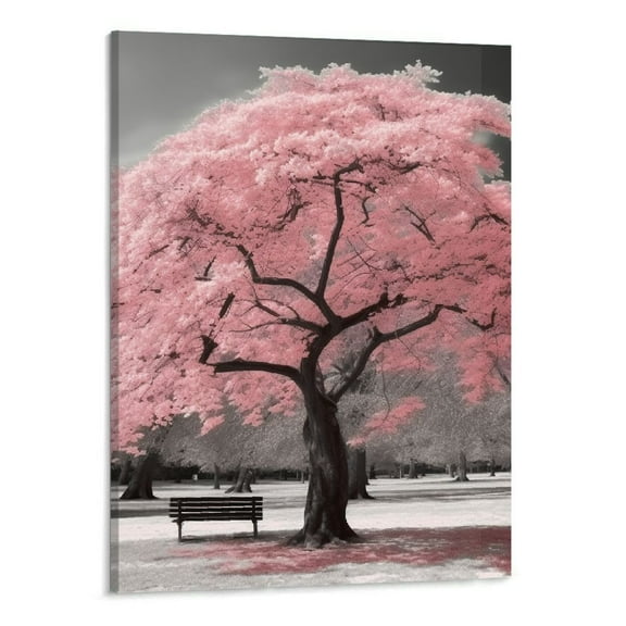 Shiartex Pink Tree Canvas Wall Art Pink and Grey Room Decor Cherry Blossom Wall Art Modern Art Framed Ready to Hang Living Room Wall Decor 16X20 inch