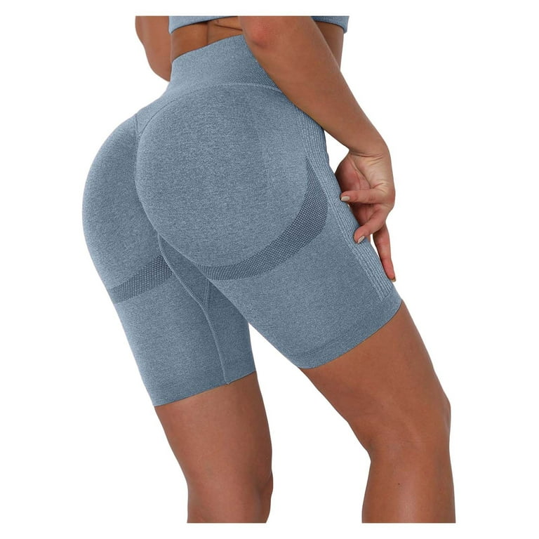 Efsteb Gym Shorts Women Workout Shorts Fitness Pants Tight-fitting Stretch  Hip-Up Trendy Gym Yoga Shorts Comfy Solid Color Shorts Blue L