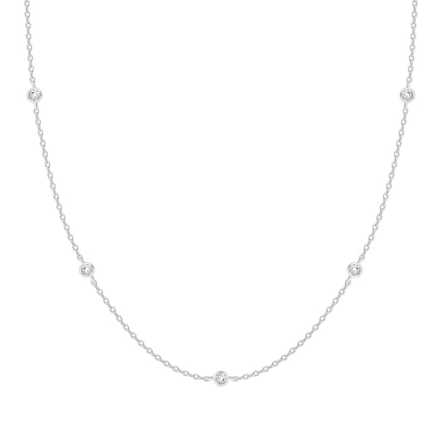 Collar PAVOI Station con diamante simulado con circonita cúbica chapado en oro blanco de 14 quilates