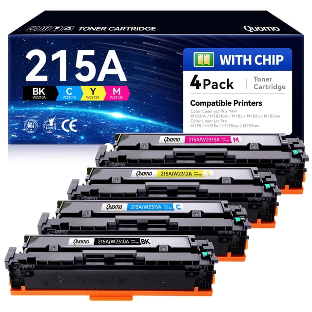 Cartucho de tóner Quomo 215A, paquete de 4 con chip para HP