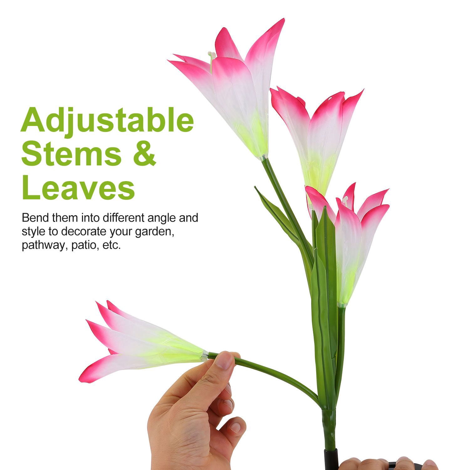 2-Pack Solar Lily Flower Garden Lights with 7-Color Changing LEDs, IP65 Waterproof, Adjustable Stems, Auto On/Off for Pathway Garden Yard Decor