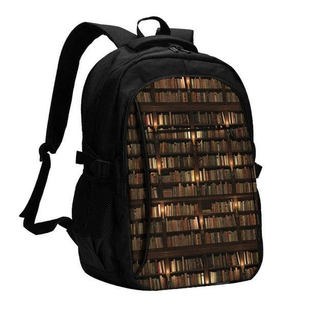 Balery Bookshelves Mochila con carga USB para hombre y mujer - Mochila impermeable y antirrobo para laptop con puerto USB para viajes, trabajo