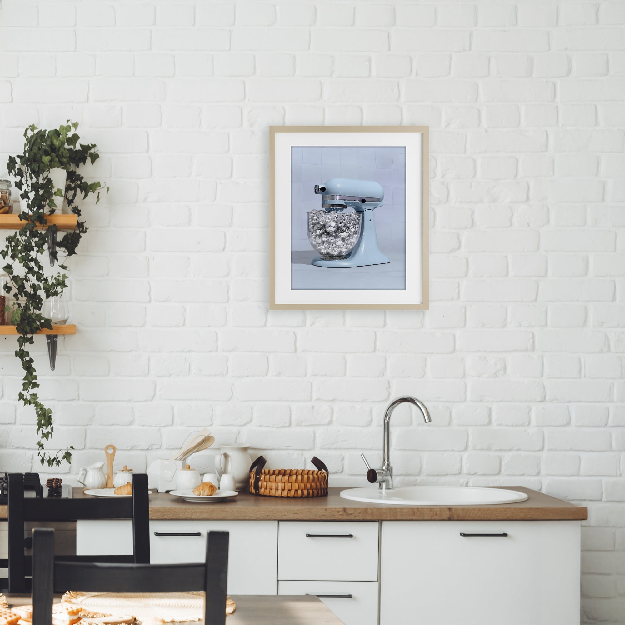 Stupell Industries Disco Kitchen Mixer over Blue Birch Framed Print Under Glass, design by LISH Creative