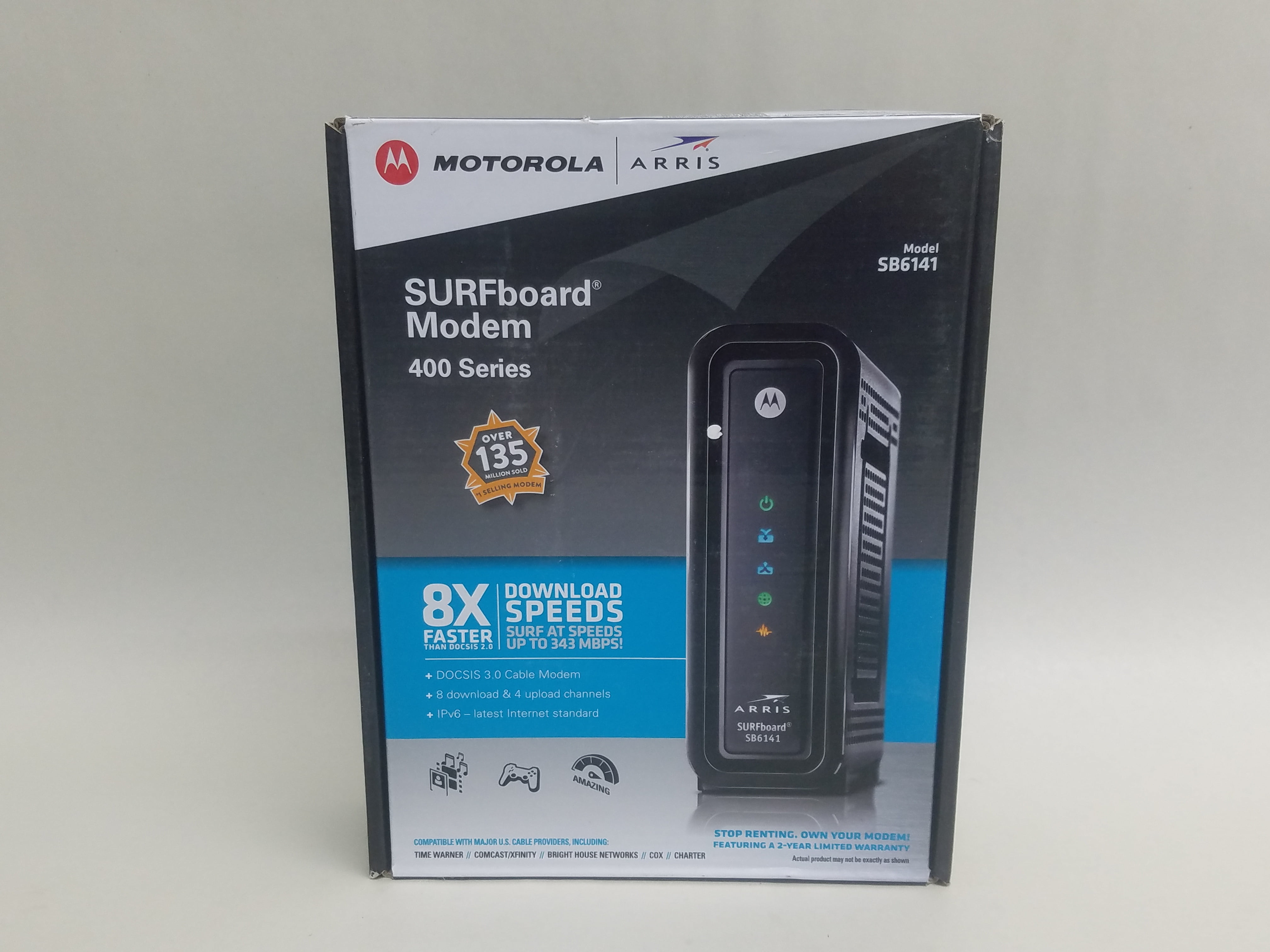 New Motorola SB6141 SURFboard 300+ Mbps DOCSIS 3.0 Cable Modem Black