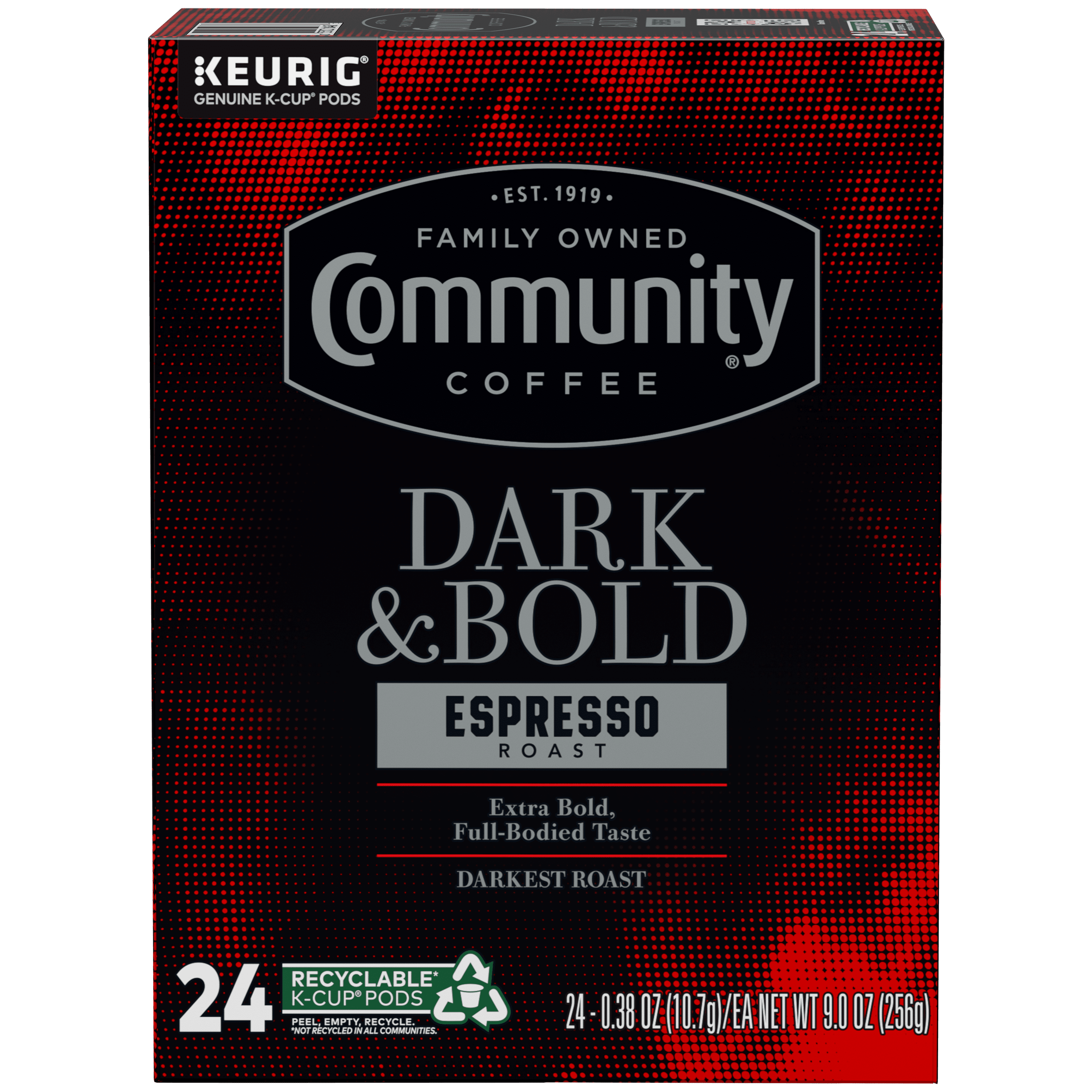 Community Coffee Dark & Bold Espresso Roast Extra Dark Roast Single Serve Keurig K-Cup Pods 24 ct Box