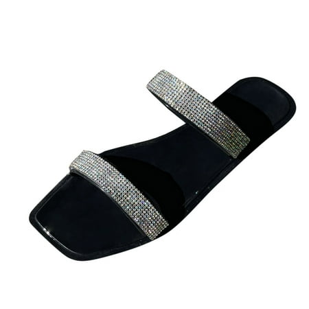 

Slippers for Women Fashion Spring And Summer Women Slippers Flat Bottom Rhinestone Sequins Large Size Beach Shoes Womens Slippers Pvc Black 42