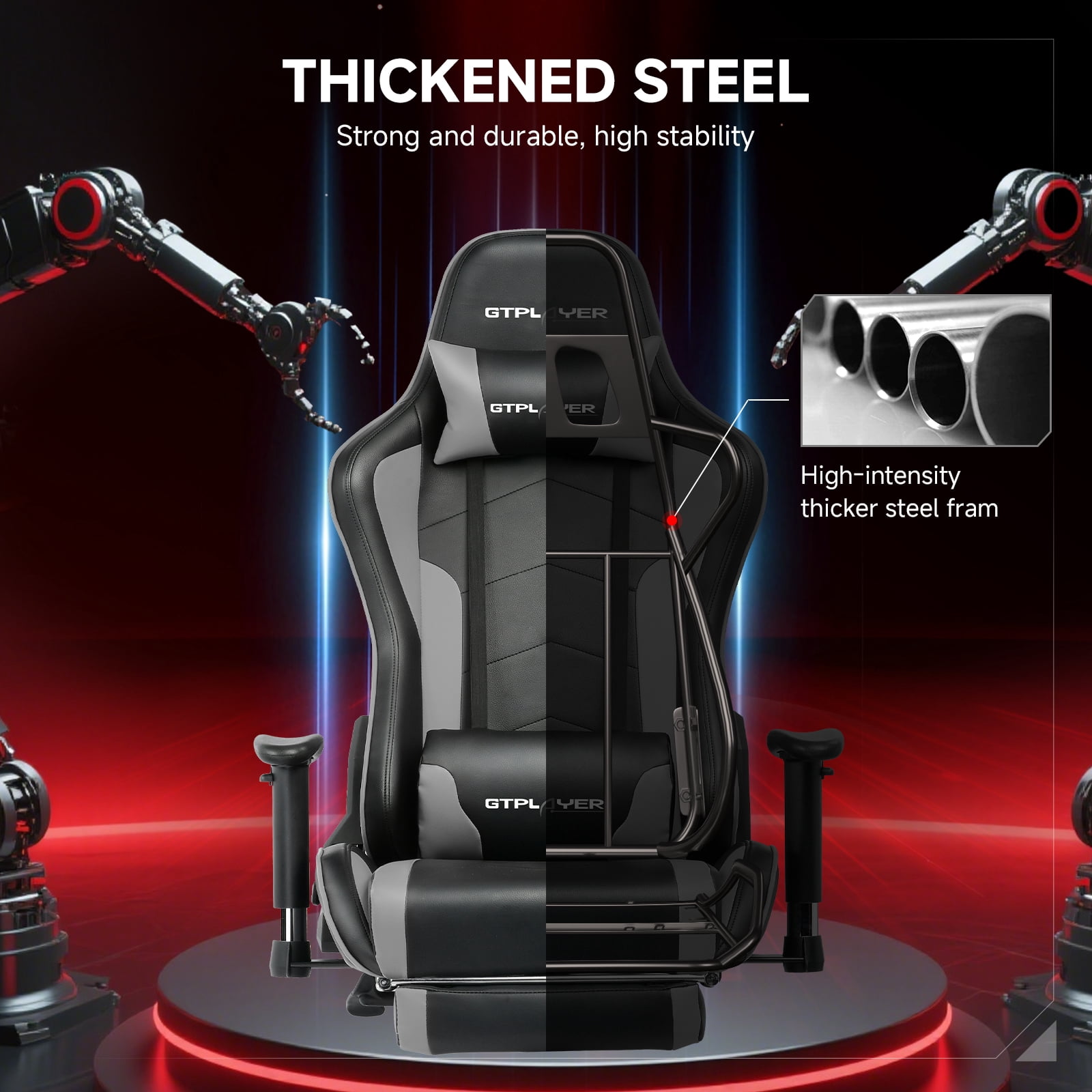 GTPLAYER Gaming Chair with Bluetooth Speakers Music Office Chair with Footrest PU Leather Recliner, Gray