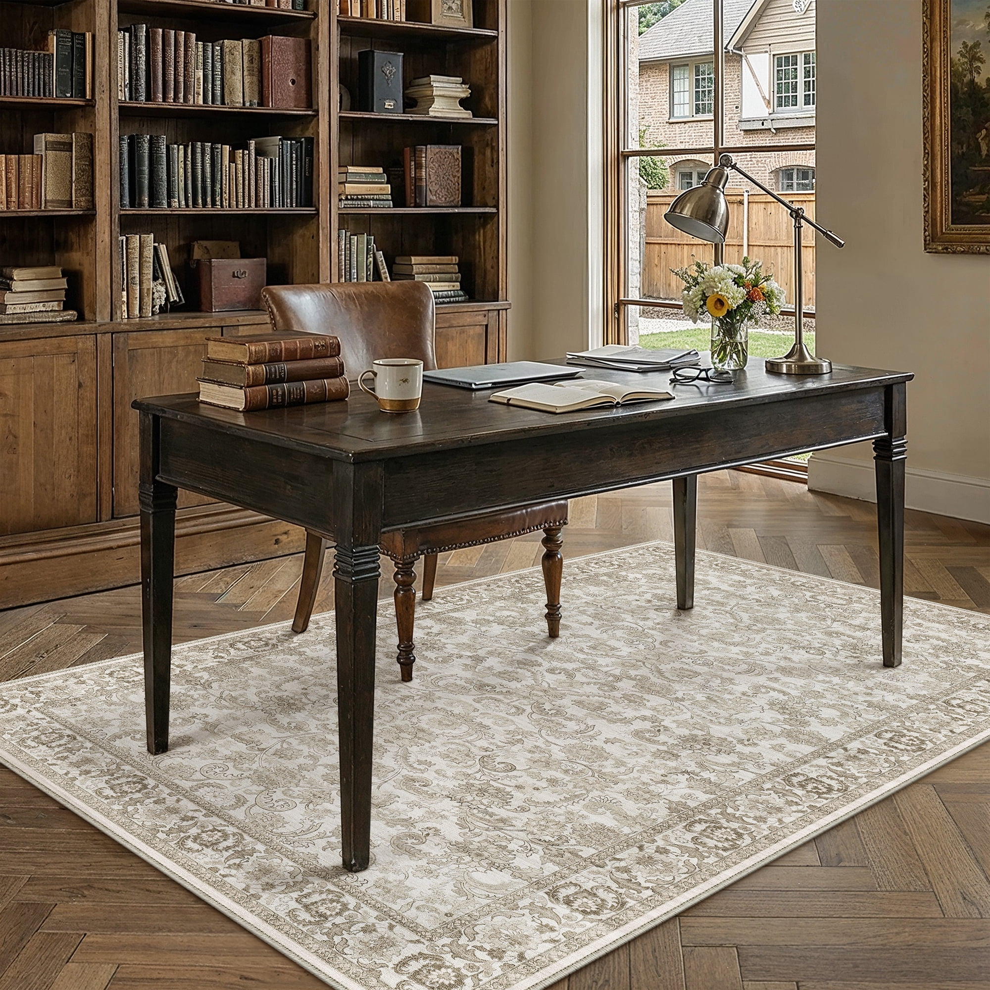 BERTHMEER Vintage Brown Large Area Rugs 8’x10' Clearance for Living Room Bedroom Office Dining Room Farmhouse Non Slip Washable Oriental Floral Traditional Distressed Rugs Carpets