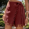 thumbnail image 6 of Ailaofu Womens Wrap Tassel Shorts High Waisted Tie Waist Solid Color Casual Shorts with Fringe Hem Flowy Lightweight Skort Style, 6 of 7