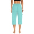 thumbnail image 4 of UVEASISHA Capri Pants for Women Smocked High Waisted Stretch Yoga Capris Summer Casual Workout Cropped Pants with Cargo Pockets Pantalones de verano para mujer Mint Green L, 4 of 8