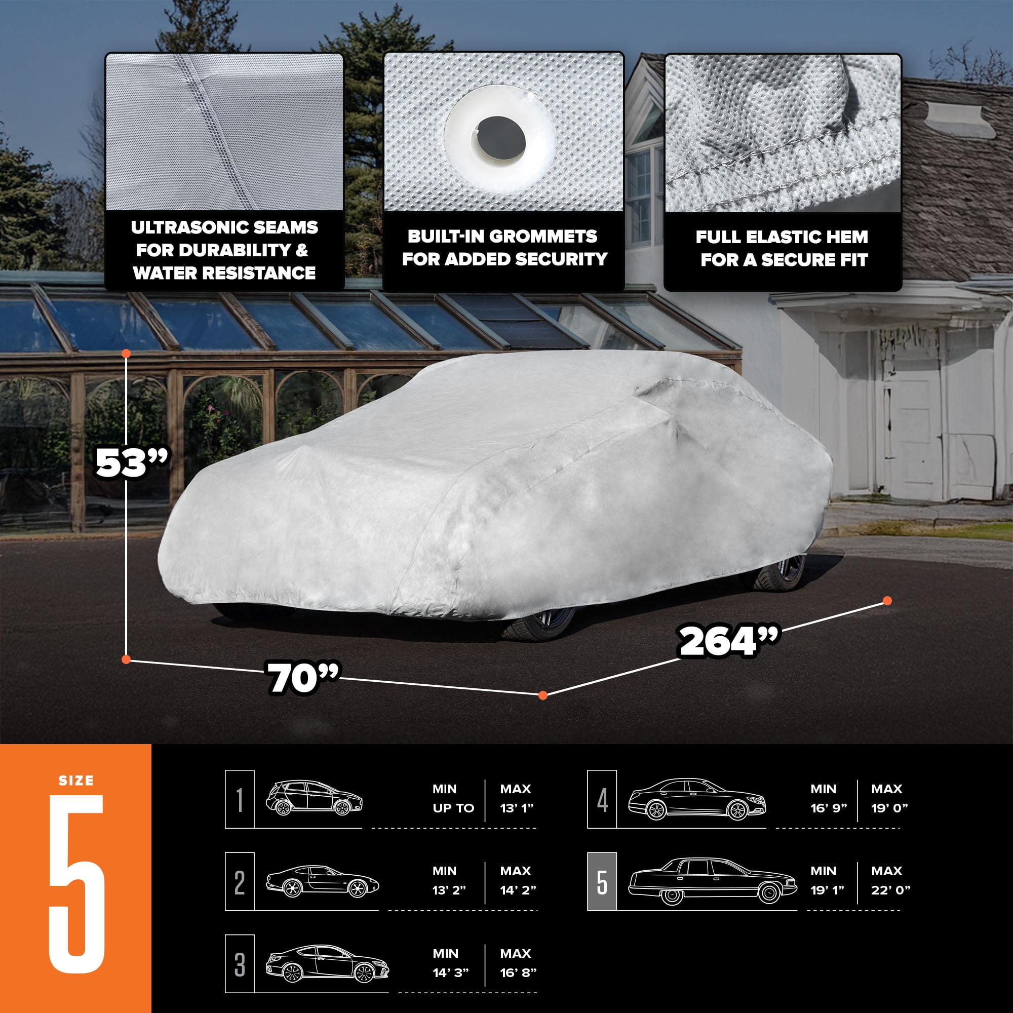 (2 pack) Budge Ultra Car Cover, Breathable, UV & Water-Resistant Car Protection, Size 5 for Full Size Vehicles