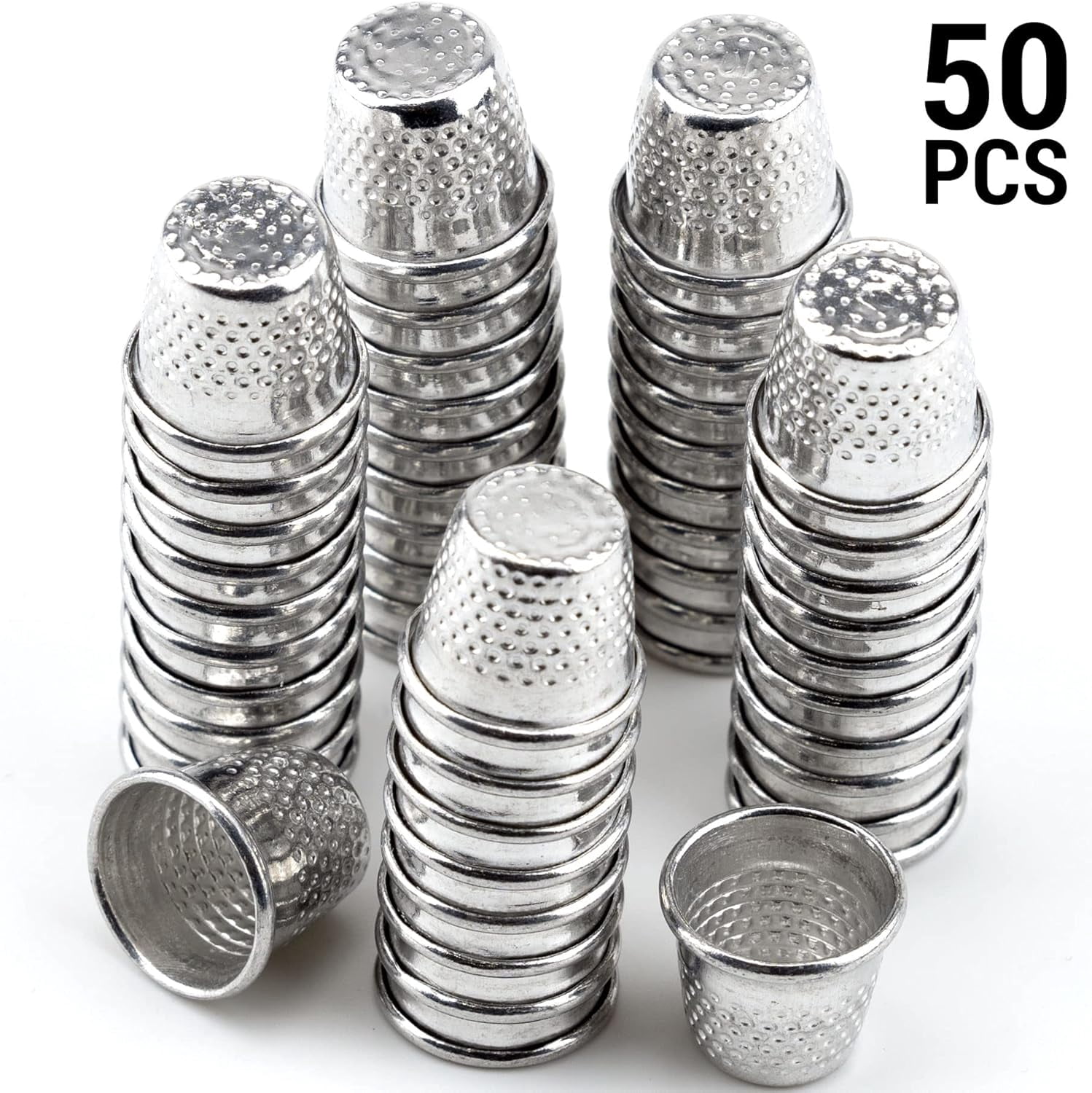 TUWAFE 50 Pack Thimbles Silver Color Finger Protector Metal Sewing Thimbles Needlework Fingertip Protector Metal Shield for Sewing Crafts