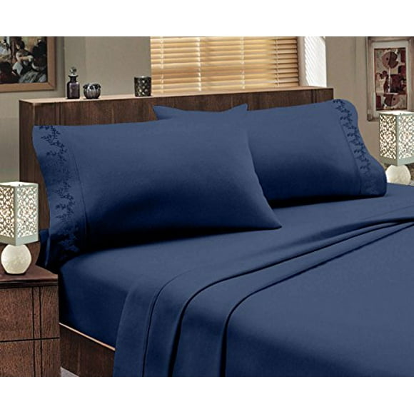 Hotel Luxurious, 1800 Series, 4pc Sheet Set-Full Size, Branch Navy Blue