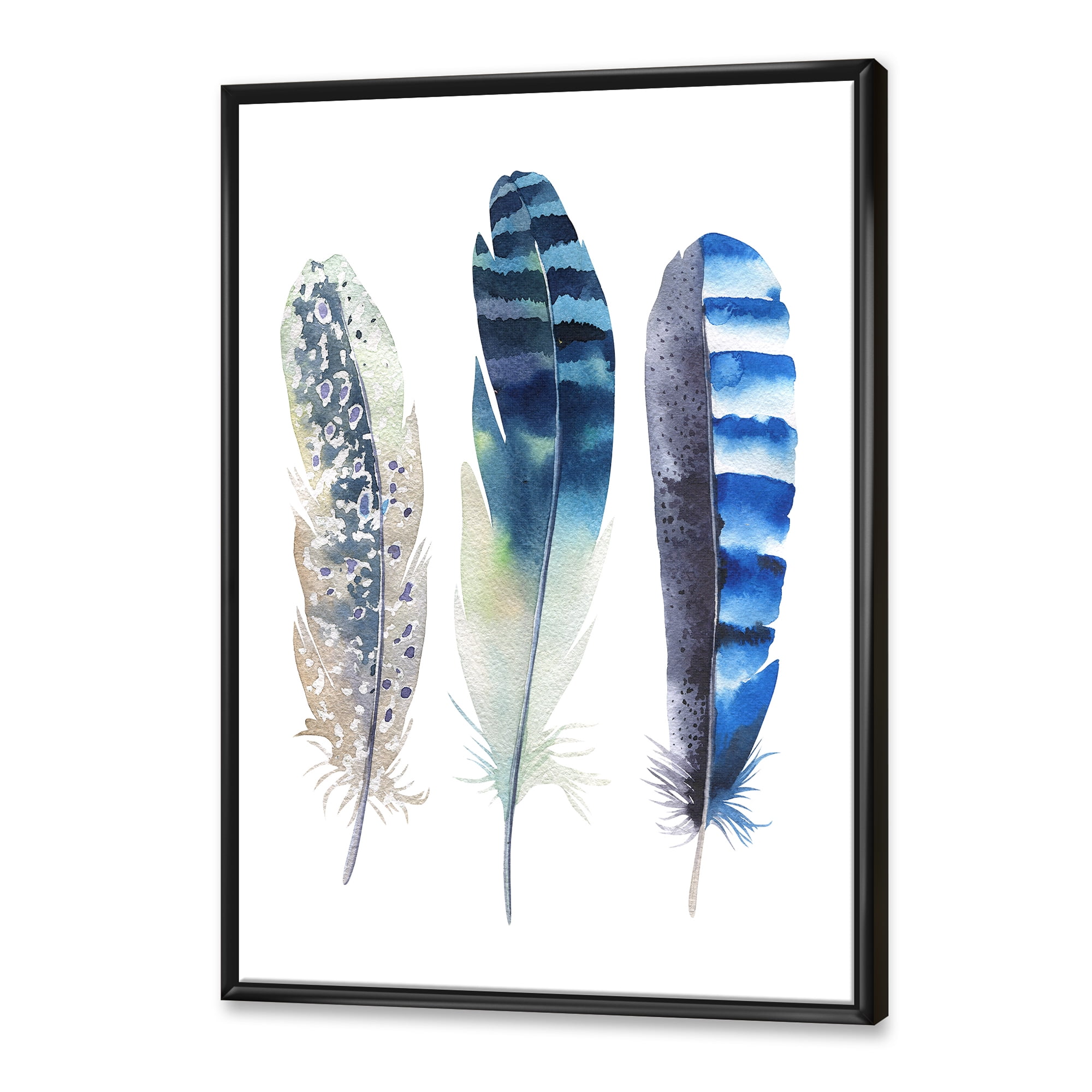 Designart 'Colourful Boho Art Feathers I' Bohemian & Eclectic Framed Canvas Wall Art Print