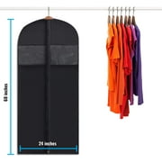 Plixio 60” Black Garment Bags for Hanging Clothes, Men Suit Bag for Travel and Clothing Closet Storage of Women Dress, Shirts, Coats, Suit Cover - Includes Zipper and Transparent Window (Pack of 6)