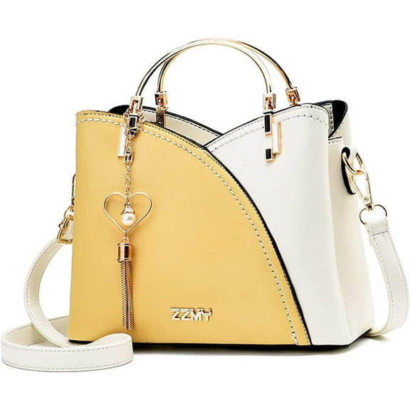 Womens Fashion Contrast Pu Leather Color Block Handbag Totes Satchel Shoulder Bag For Ladies Patchwork Handbags Purse