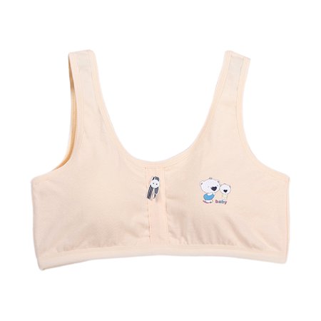 

Student Girls Cotton Traning Bra Stripes Button Cartoon Bear Wireless Bralette