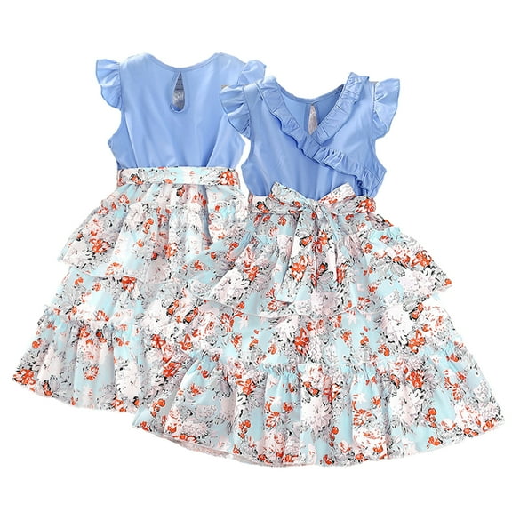 HAOYUNL Girls'Print Dresses Sleeveless Pullover Spring Fall Floral Dress Big Little Girls Dress for Kids Teen 7-12T