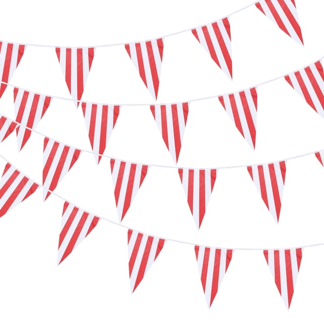 Uxcell 5 juegos de banderines a rayas rojas y blancas de 164 pies, 100 piezas de banderas triangulares para fiesta temática de carnaval y circo
