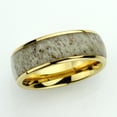 thumbnail image 2 of Men's Women's Tungsten Wedding Band Engagement Ring 8mm Domed Yellow Gold IP Plated Real Deer Antler Inlay, 2 of 4