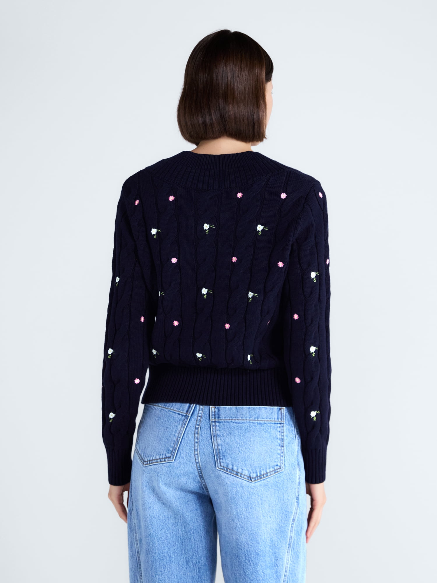 Free Assembly Women's and Women's Plus Cotton Cable Knit Sweater, Midweight, Sizes XS-4X
