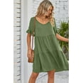thumbnail image 2 of Womens Summer Dresses 2024 Swing V Neck Short Sleeve Midi Dress with Packet Fashion Casual Fit Elegant Vacation Sundress (Army Green,Medium), 2 of 5