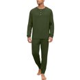 thumbnail image 2 of Dwelliawo Men Pajama Set Long Sleeve Henley Pjs Soft Modal Breathable Button Top Jogger Pants Lightweight Loungewear For Sleeping Daily Rest Green 3xL, 2 of 5