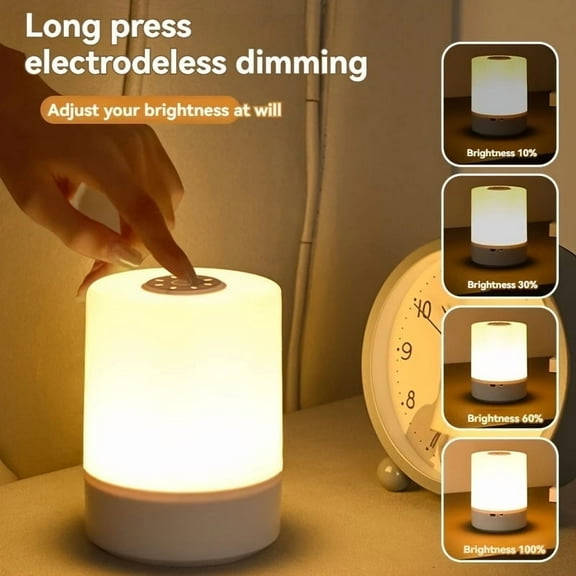 Dimmable Touch Bedside Lamp - 3-Color Warm White LED with USB Charging, Portable Night Light for Bedroom, Desk & Living Room